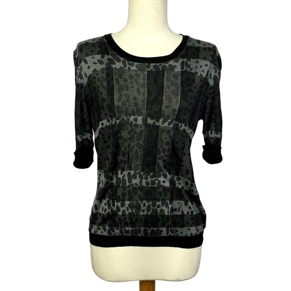 Burberry | Tops | Burberry Semi Sheer Black Top Leopard Print Bust 3438
